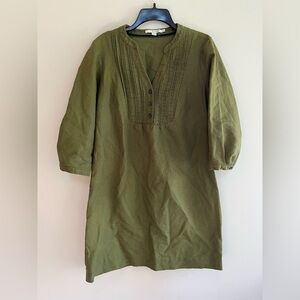 Boden Half Button Down Cotton Linen Blend Tunic Shirt/Dress, Olive Green, 10R